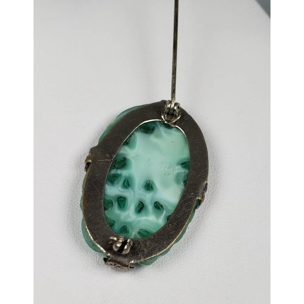 Vintage 1900 - 1920 Art Deco Carved Butterfly Jadeite Jade Silver Tone Brooch - Picture 13 of 14